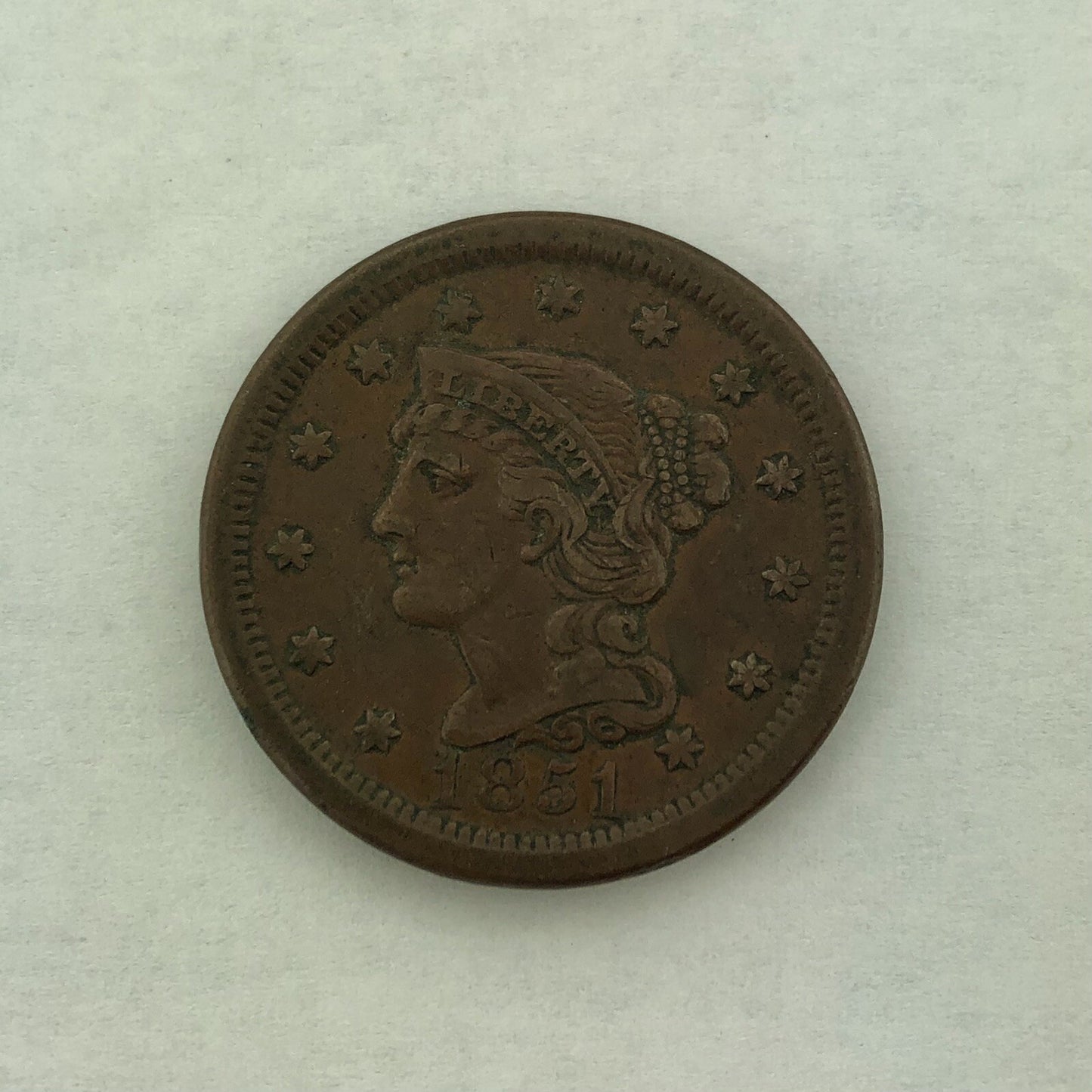 1851 Liberty Head Braided Hair Large Cent 1c Philadelphia Mint Copper Coin