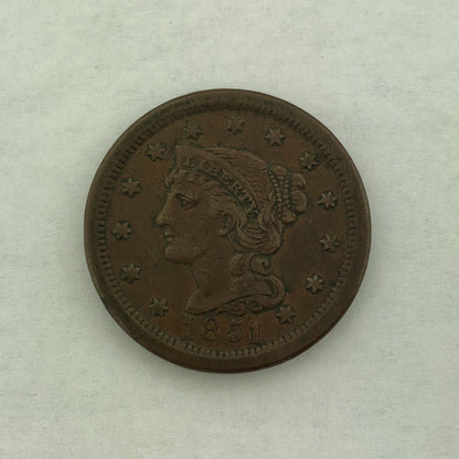 1851 Liberty Head Braided Hair Large Cent 1c Philadelphia Mint Copper Coin