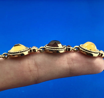 Ladies Gold Tone Brown Gold Amber Fauceted Resin Bead Panel Toggle Bracelet