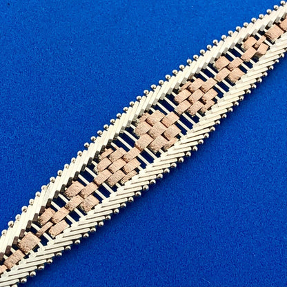 Designer Milor Italy 925 Sterling Silver Copper Two Toned Diamond Cut Bracelet