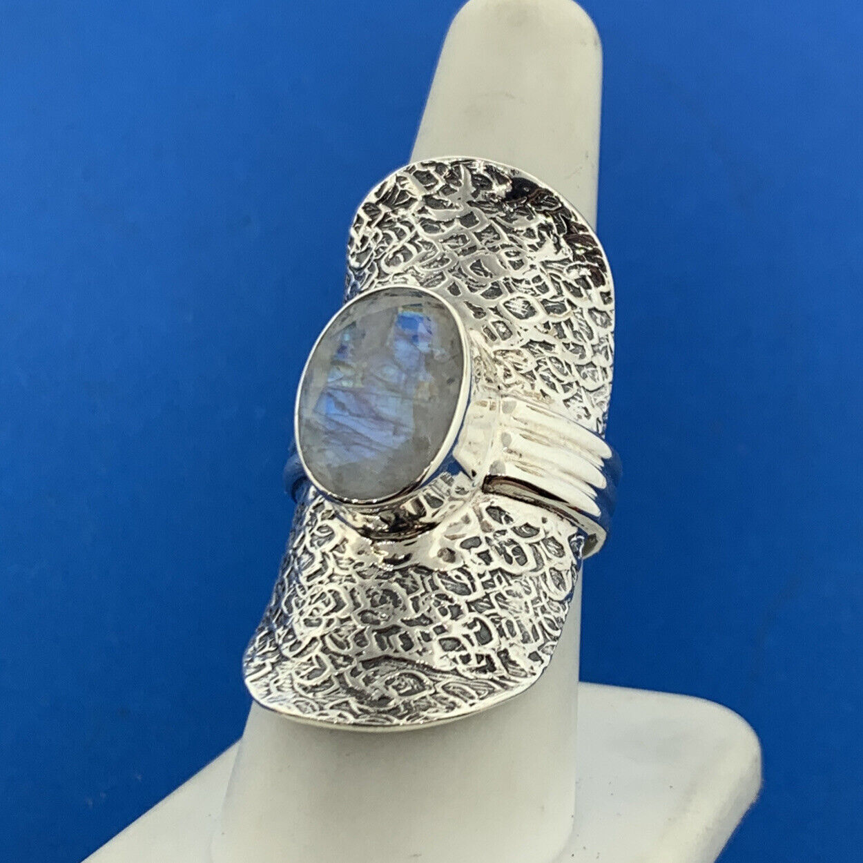 Designer 925 Sterling Silver Oval Faceted Opal Statement Saddlebag Finger Ring