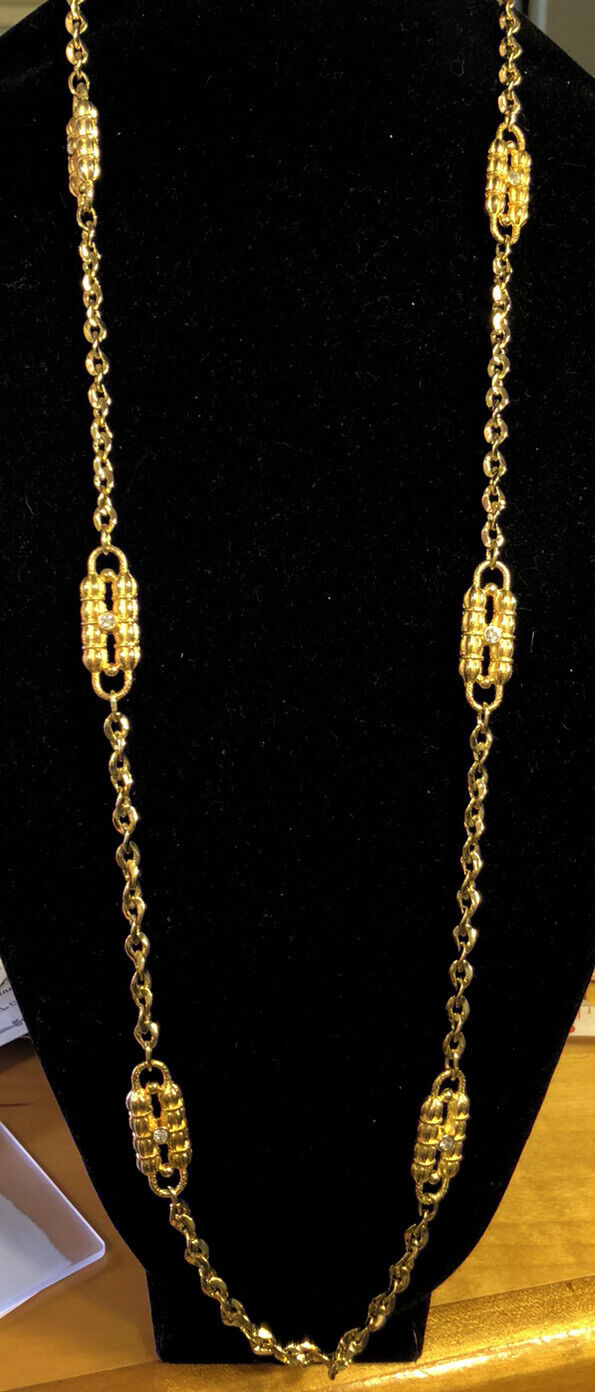 Camrose Kross JBK Jacqueline Kennedy Gold Tone CZ Double Row Paperclip Necklace