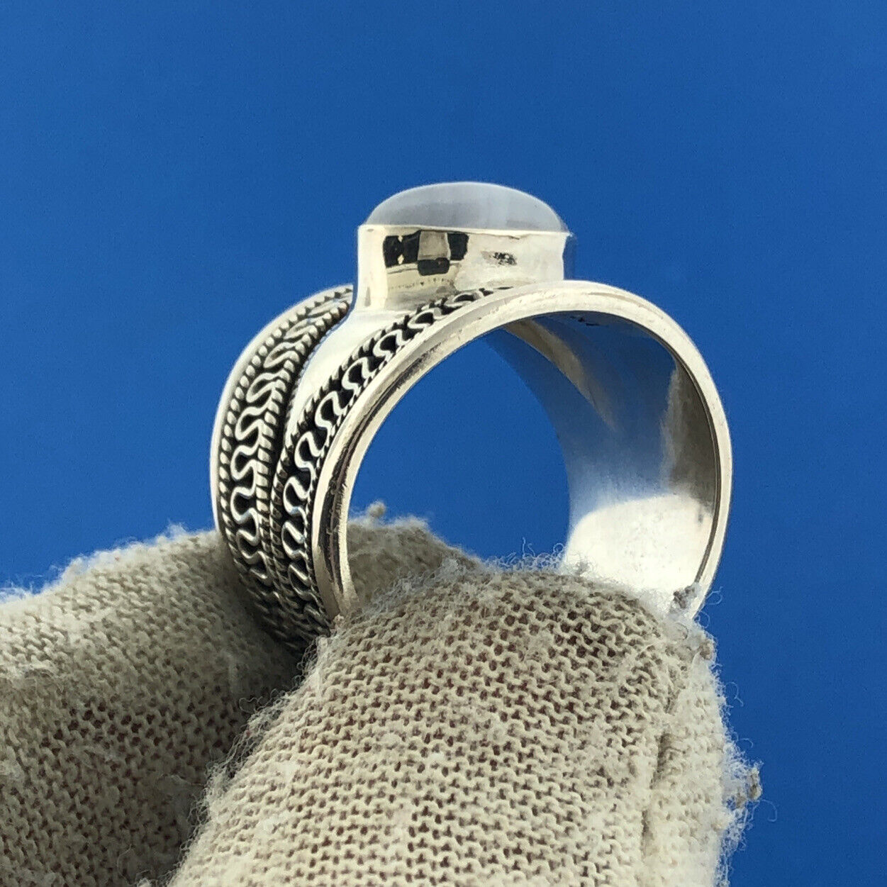 Designer BA Suarti Sterling Silver 925 Chalcedony Blue Lace Agate Cocktail Ring