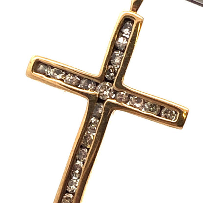 Designer 10K Yellow Gold Channel Set Diamond Religious Communion Cross Pendant
