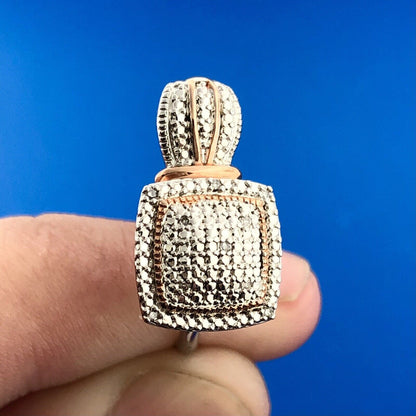 Designer SUN Silver Rose Toned Accent Pave Diamond Lever Back Earrings