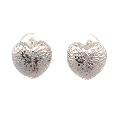 Designer Milor Italy 14K White Gold Textured Heart Stud Earrings