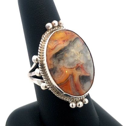 925 Sterling Silver Oval Bumble Bee Jasper Orange Gray Statement Ring