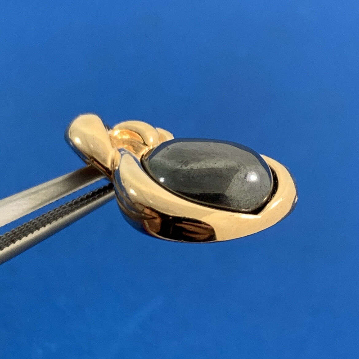 Designer Vermeil 925 Sterling Silver Hematite Modernist Teardrop Pendant