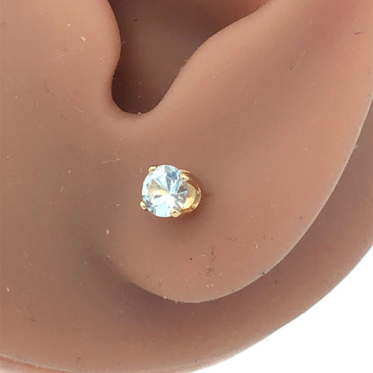 Gorgeous 14k Yellow Gold Round Cut White Topaz Stud Earrings