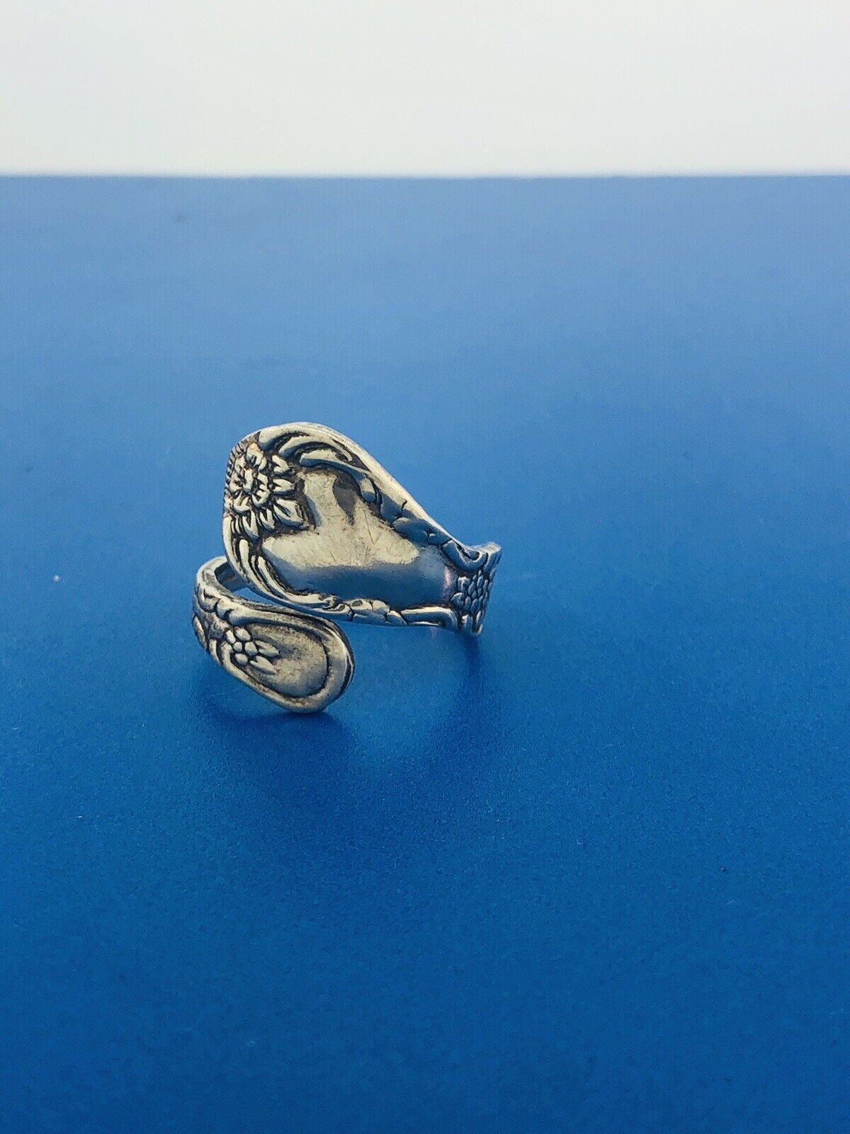 Vintage Sterling Silver 925 Floral Design Bypass Spoon Adjustable Ring