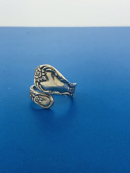 Vintage Sterling Silver 925 Floral Design Bypass Spoon Adjustable Ring