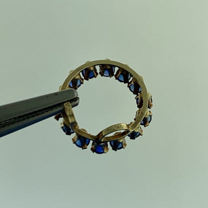 10K Yellow Gold Blue Sapphire September Anniversary Circle Slide Pendant
