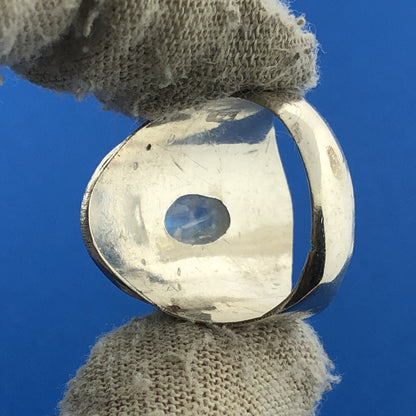 Vintage Sterling Silver 925 Rainbow Moonstone Statement Heart Dome Ring