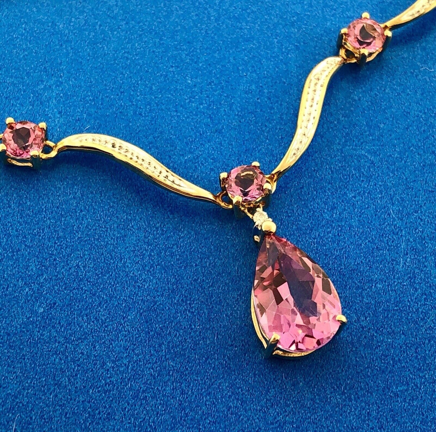 Designer AJ 14K Yellow White Gold Pink Sapphire Solitaire Diamond Necklace