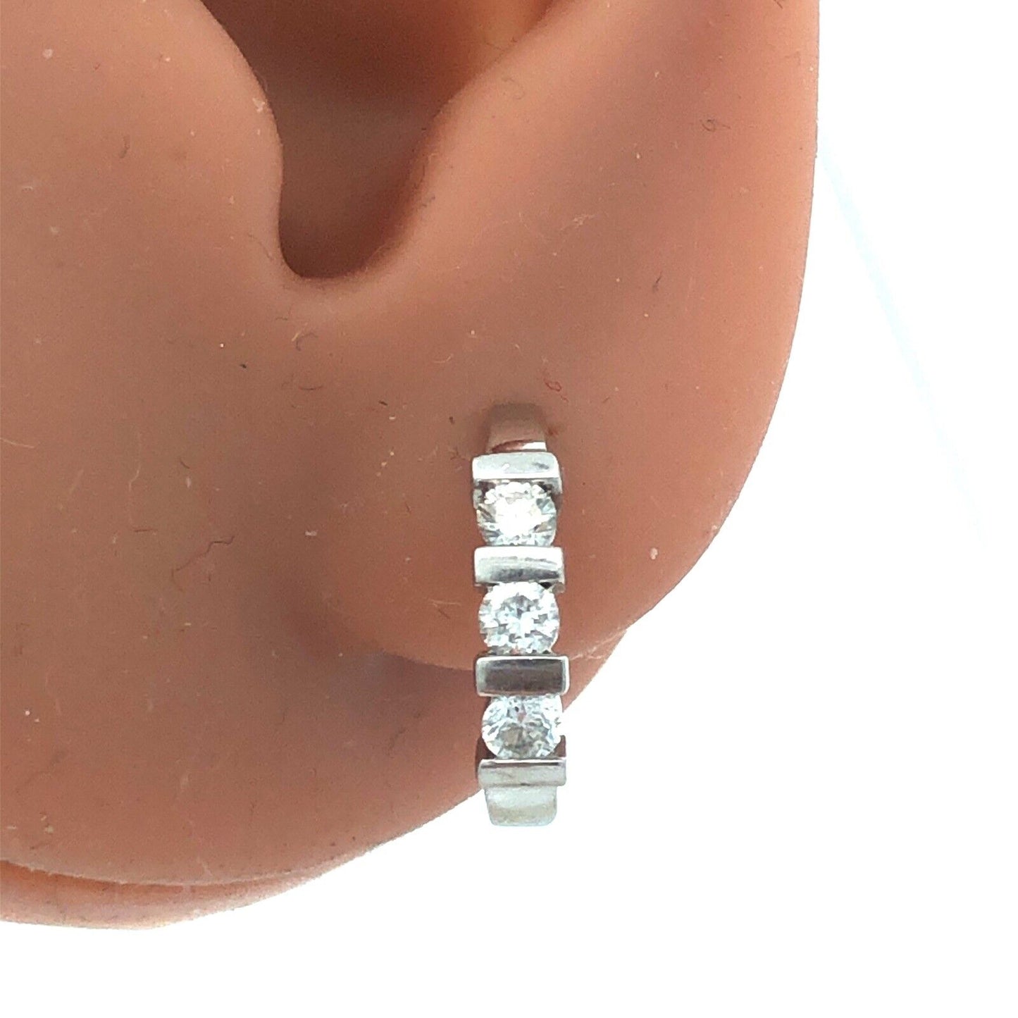 14K White Gold Diamond Half Hoop Huggie Earrings