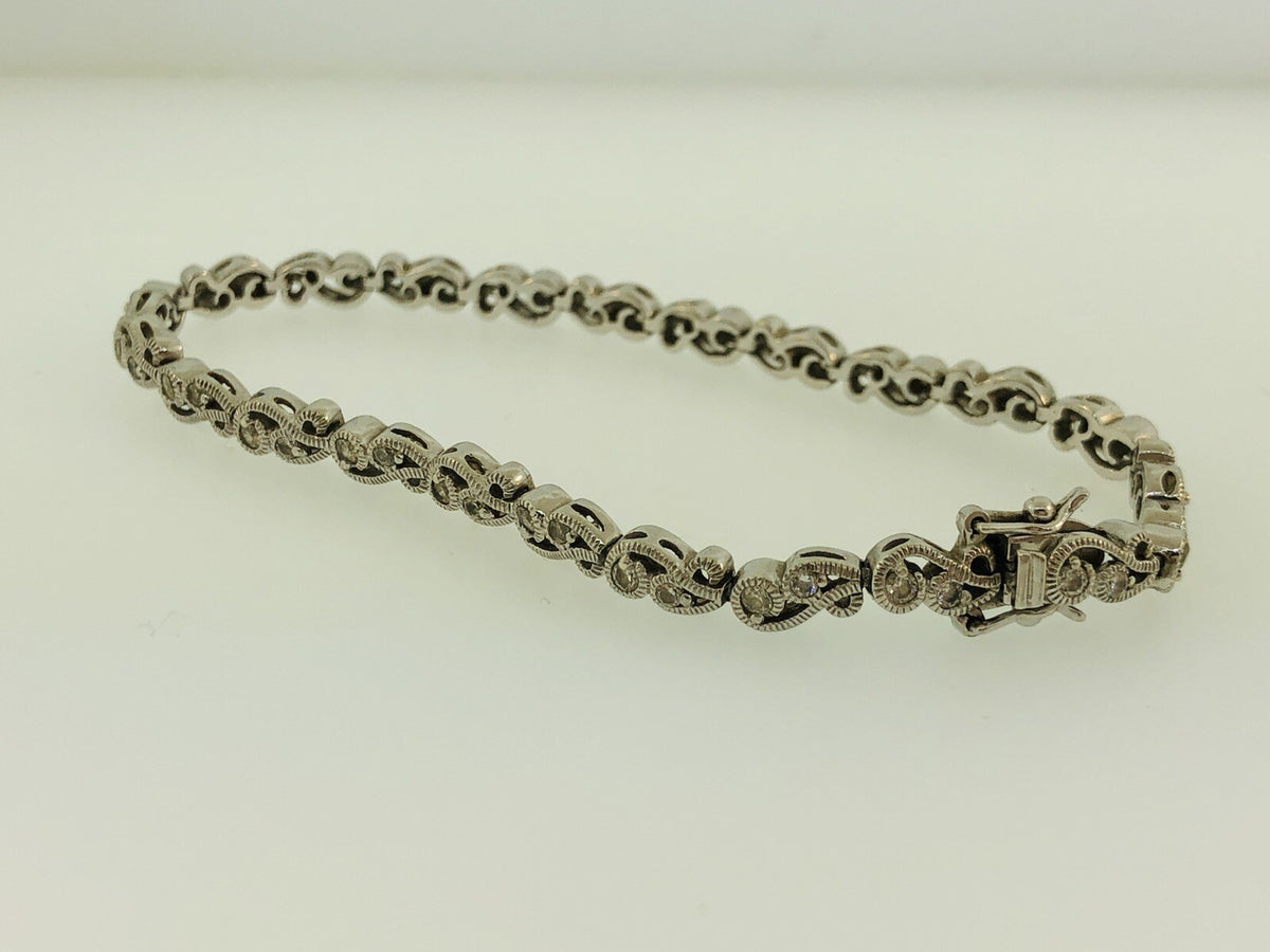Tacori Sterling Silver 925 Cubic Zirconia CZ Open Scroll Link Tennis Bracelet