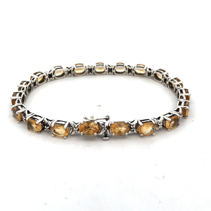 Designer HN 925 Sterling Silver Oval Yellow Citrine Diamond Tennis Bracelet