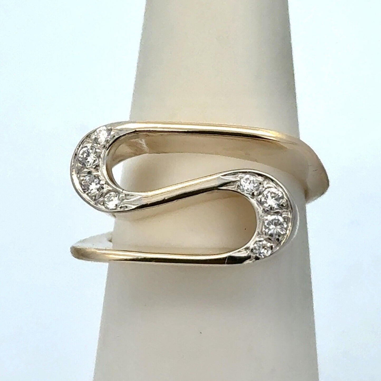 Designer 14K Yellow Gold Round Diamonds Modernist Abstract Swirl Statement Ring