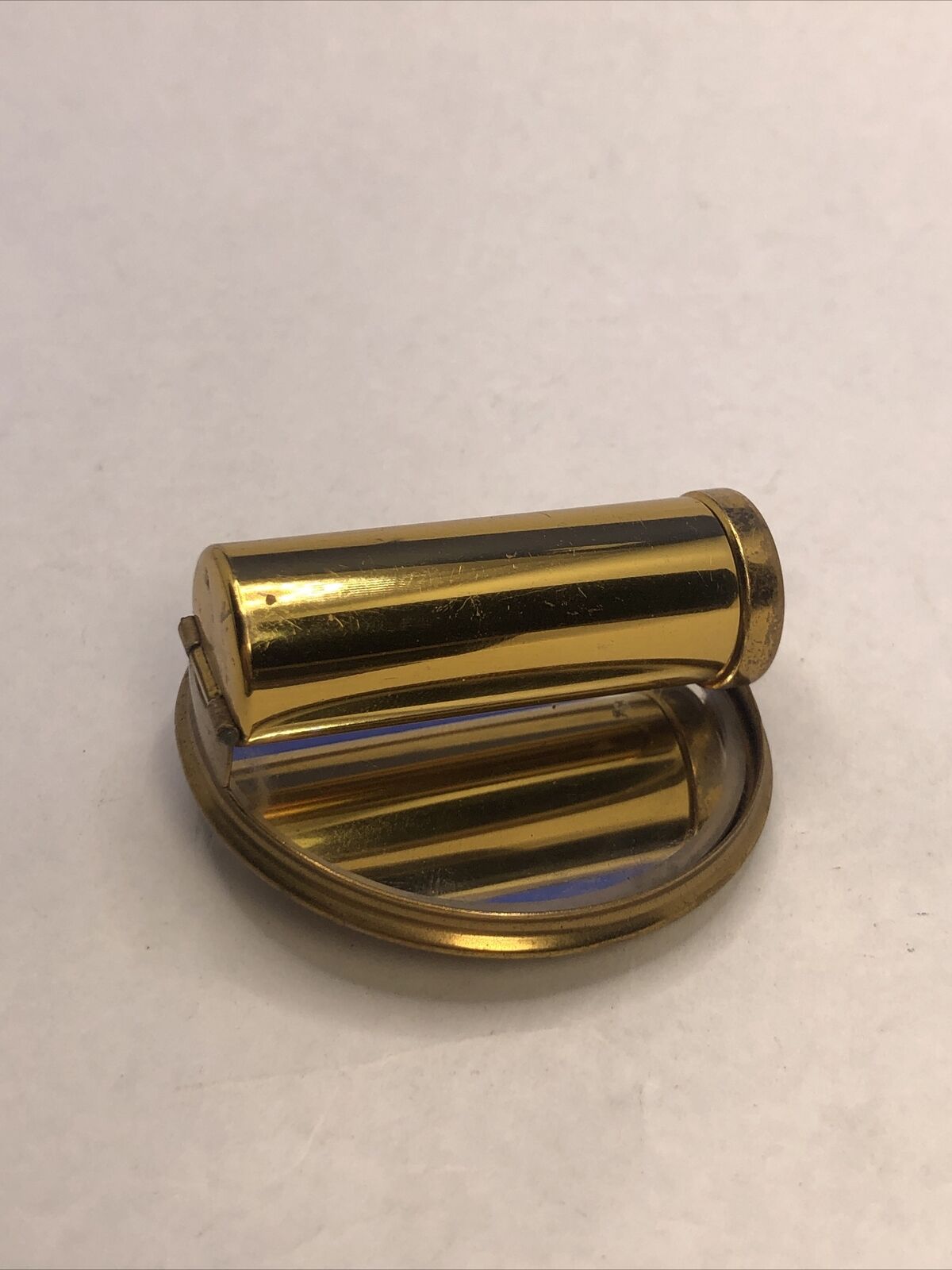 Mid Century Gold Tone Rhinestone Flower Lipstick Mirror Compact Case
