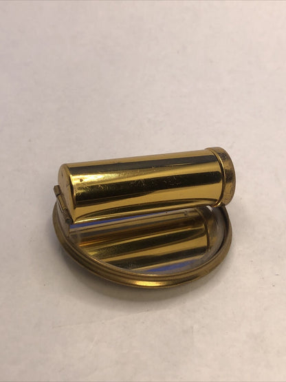 Mid Century Gold Tone Rhinestone Flower Lipstick Mirror Compact Case