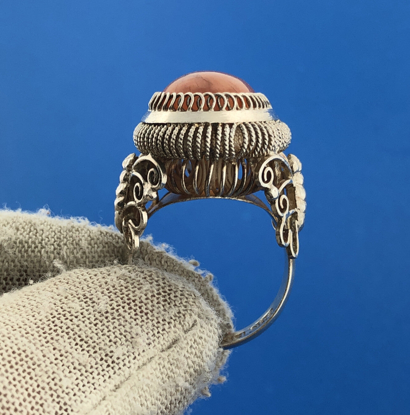 Vintage 1930s/40s Designer Mexican 980 Silver Large Carnelian Butterfly Ring