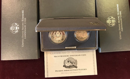 1991 S Mount Rushmore Anniversary 2 Coin 90% Silver Clad Proof Set OGP/COA
