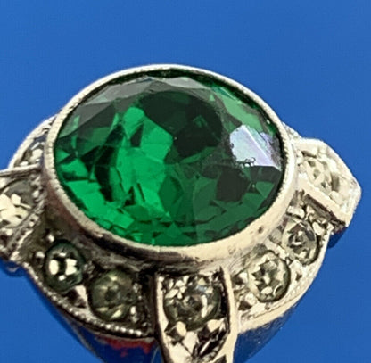 Designer 925 Sterling Silver Green Cubic Zirconia White CZ Halo Cocktail Ring