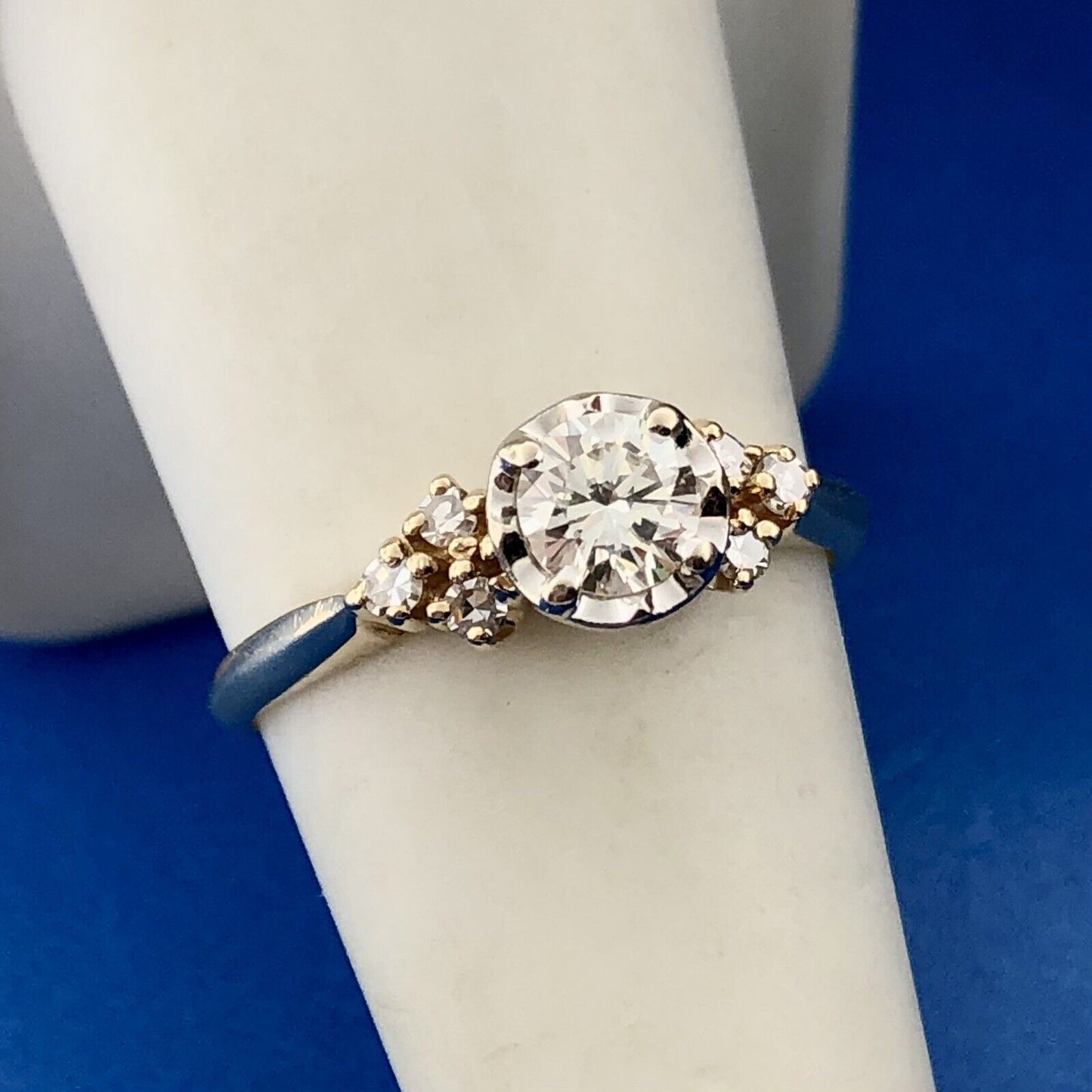 Designer HDS 14K Yellow Gold Diamond Solitaire Accents Engagement Ring