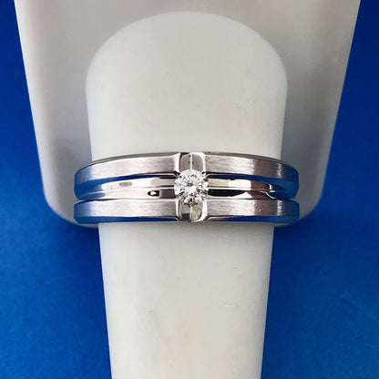 Men's 14K White Gold Diamond Solitaire Brushed Polished Incused Wedding Band