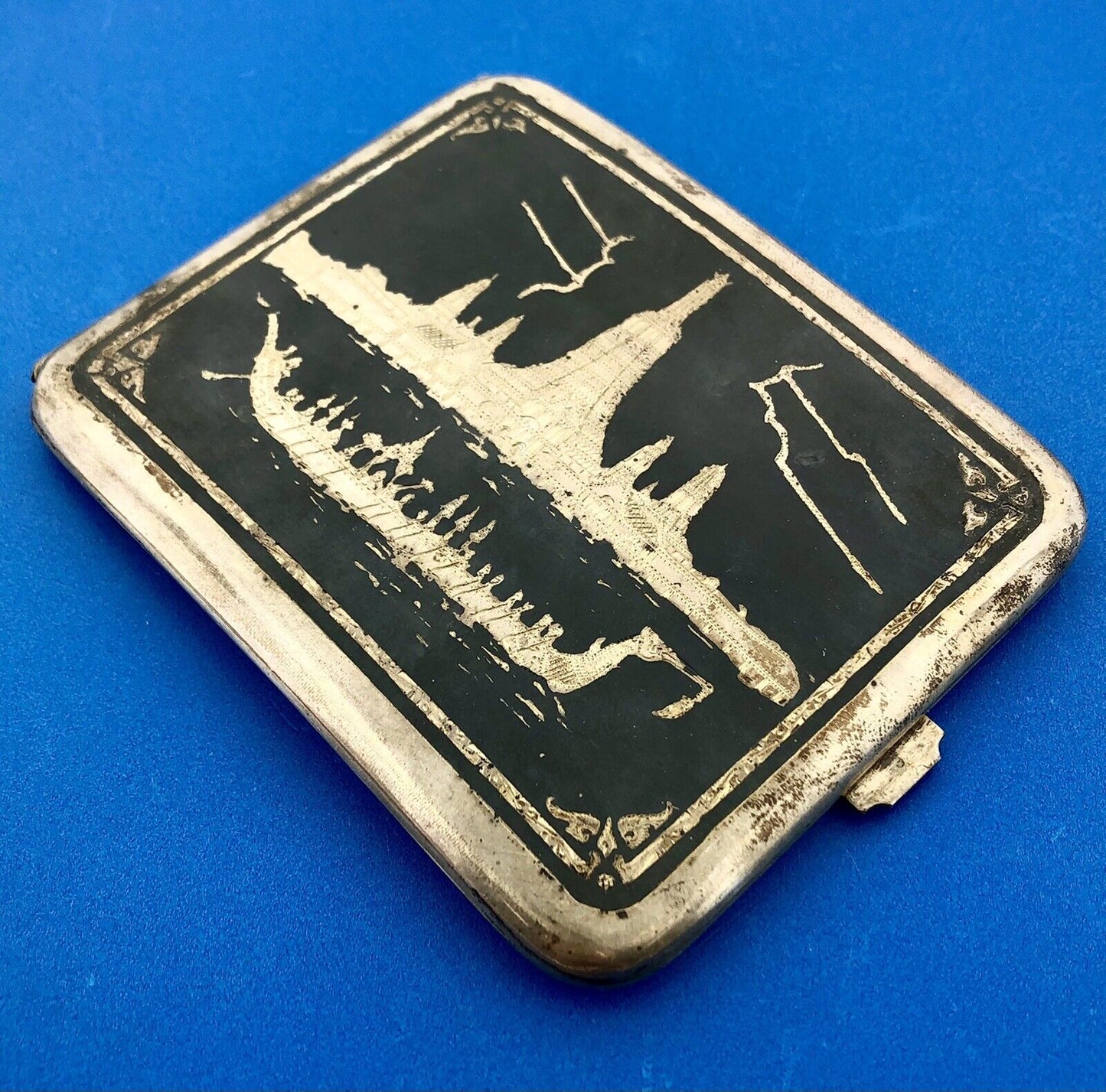 Hill B'ham 925 Sterling Silver Damascene Cigarette Card Money Case Coty Wallet