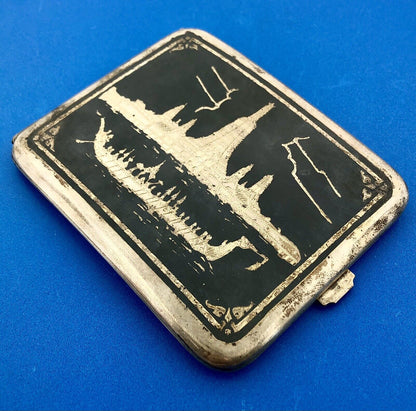 Hill B'ham 925 Sterling Silver Damascene Cigarette Card Money Case Coty Wallet