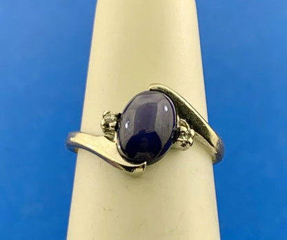 Designer 14K White Gold Oval Blue Star Sapphire Diamond Accent Bypass Ring