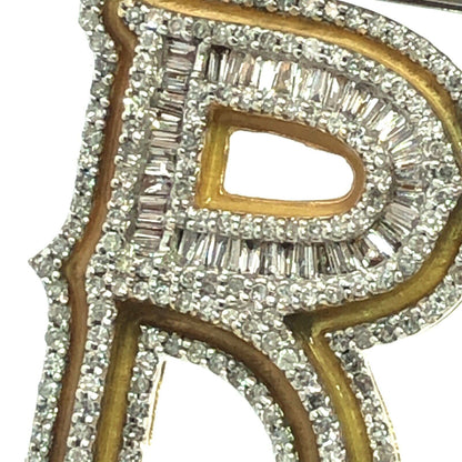 Designer Dadwani 10K Yellow Gold Diamond Initial R & Crown Statement Pendant