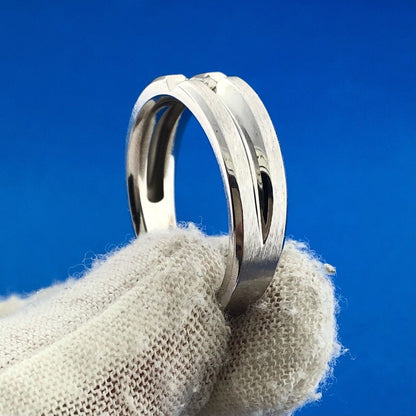 Men's 14K White Gold Diamond Solitaire Brushed Polished Incused Wedding Band