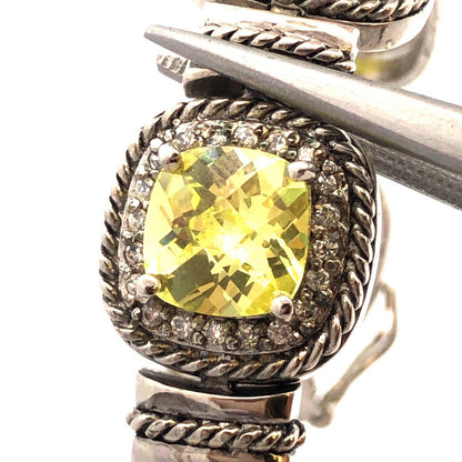 Designer 925 Sterling Silver Princess Green CZ Round White CZ Tennis Bracelet