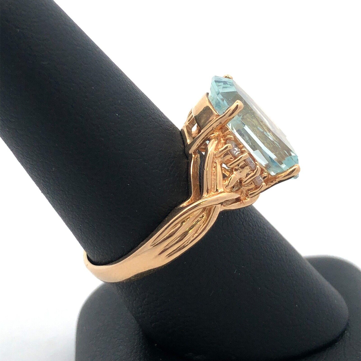 Designer 14K Yellow Gold Blue Topaz Diamond Statement Cocktail Ring Size 8.25