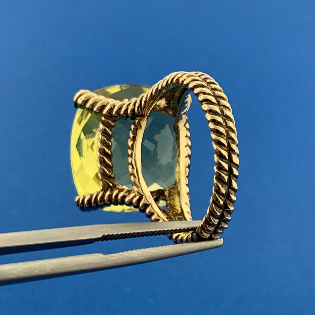 Designer Sterling Silver Vermeil Square Cushion Peridot Statement August Ring