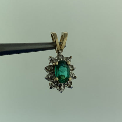 Designer 10k Yellow White Gold Oval Emerald Diamond Accented Charm Pendant