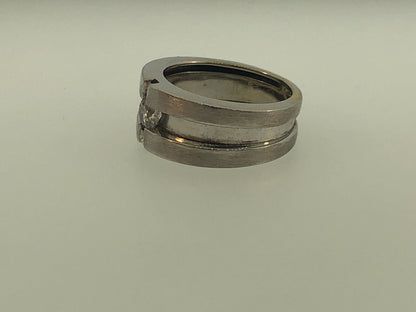 14K White Gold Diamond Burnished/Polished Unisex Modernist Tension Wedding Ring