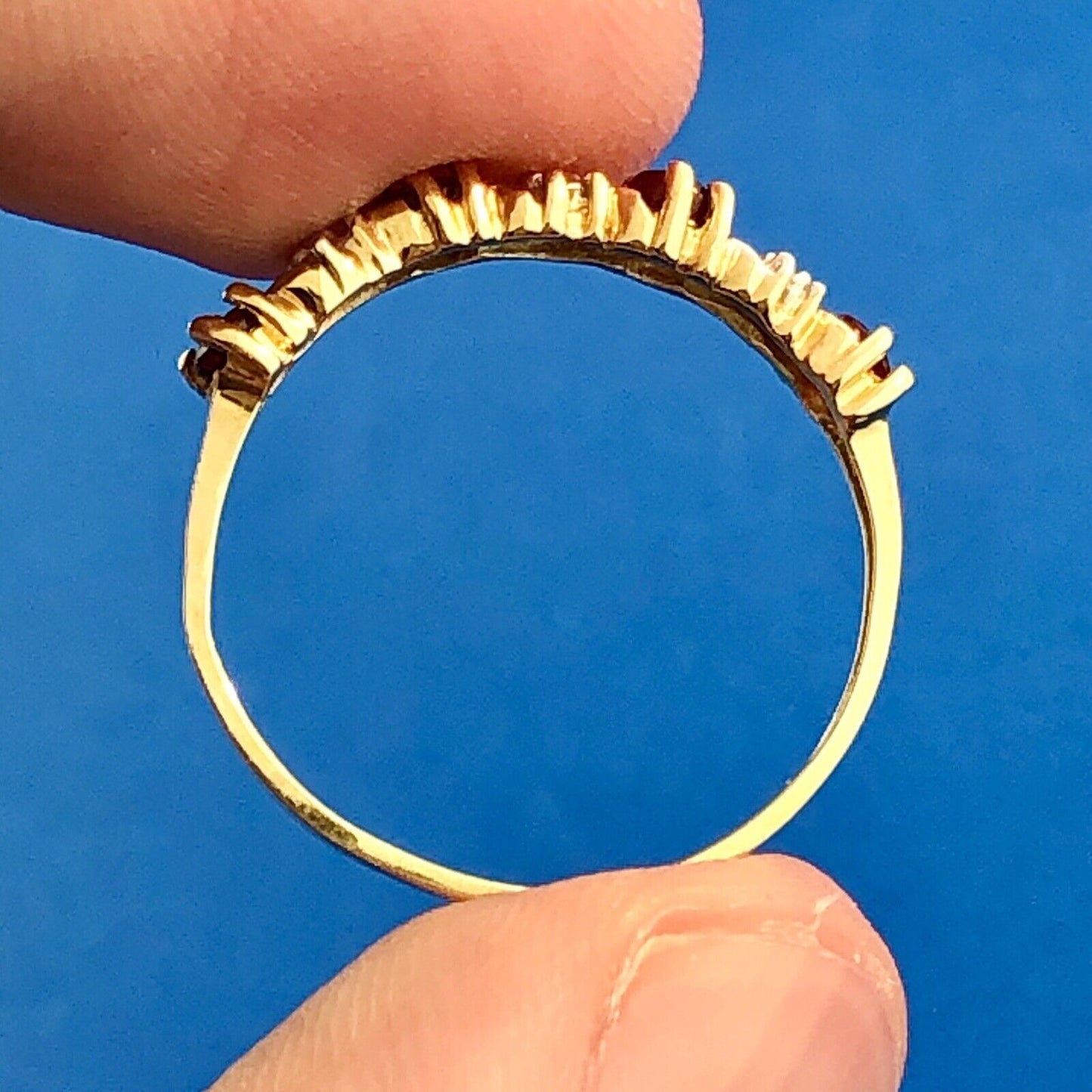 Retro 10K Yellow White Gold Ruby Diamond Stackable Anniversary Band Ring