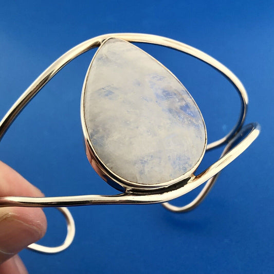 Designer Arya Esha 925 Sterling Silver Blue Moonstone Dramatic Cuff Bracelet