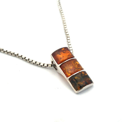 925 Sterling Silver Amber Trio Rectangle Statement Pendant Necklace