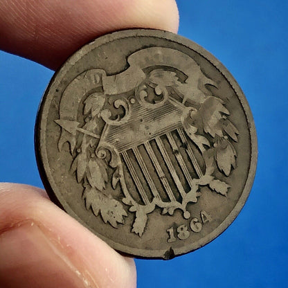 1864 P Bronze Two-Cent Piece Union Shield Large Motto Philadelphia Mint Coin