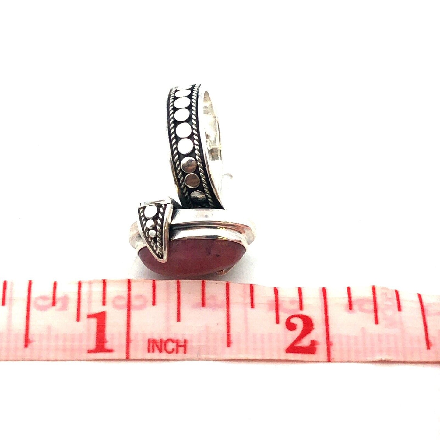 Designer BA Suarti 925 Sterling Silver Oval Pink Jasper Cabochon Solitaire Ring
