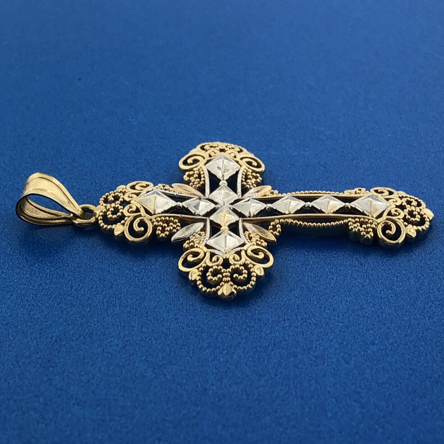 Gorgeous 14k Yellow Gold Openwork Filigree Religious Faith Cross Dangle Pendant