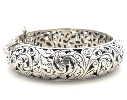 Silpada 925 Sterling Silver Vine Leaves Open Work Round Hinged Bangle Bracelet