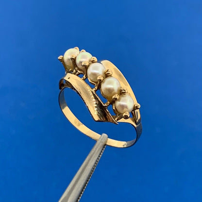 10K Yellow Gold Five Pearl Modernist Bypass Ring