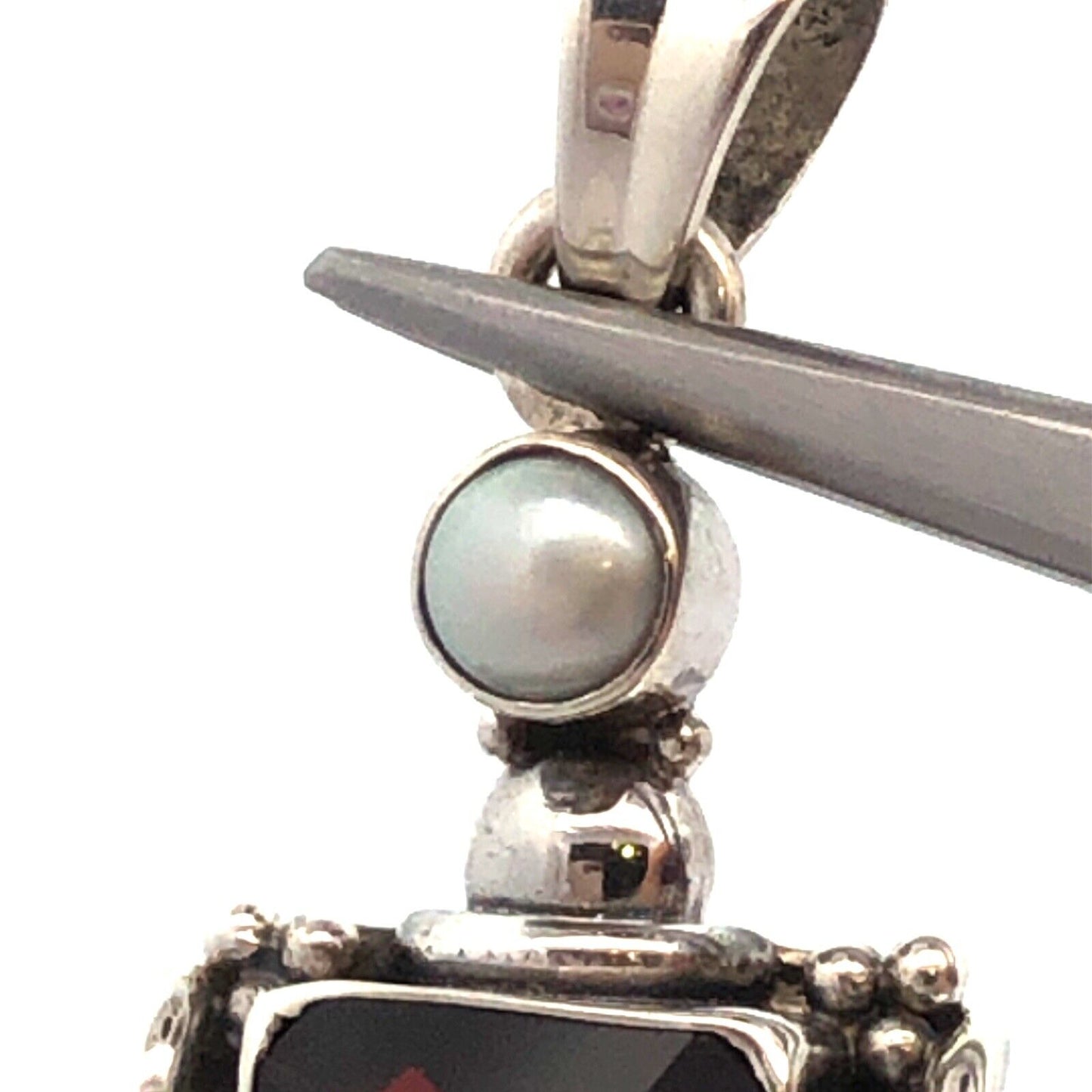 Designer Vintage Pearl Red Garnet 925 Sterling Silver Pendant