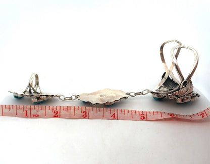 Harry B Yazzie Navajo Sterling Silver Turquoise Squash Blossom Slave Bracelet