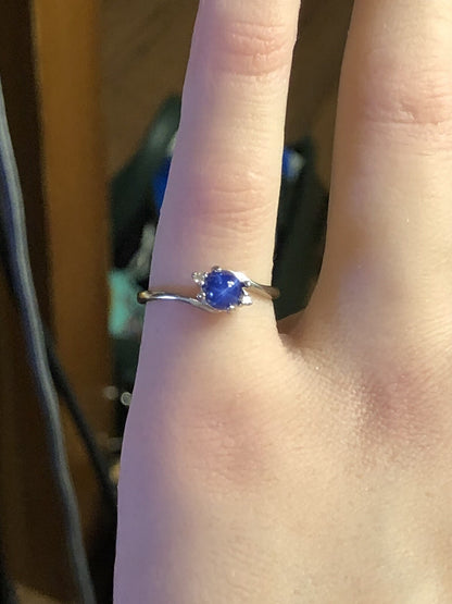 Vintage 10K White Gold Blue Star Sapphire Diamond Accented Cocktail Ring